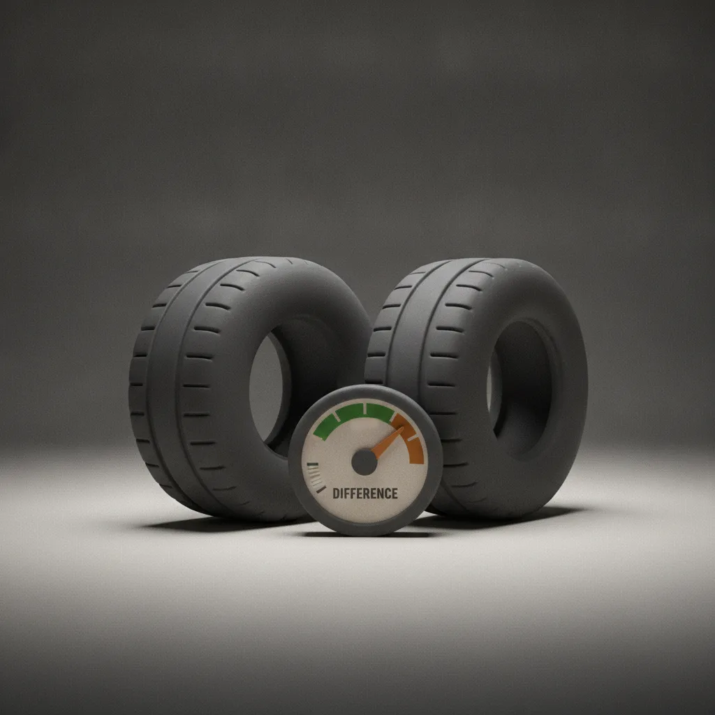 Clay illustration of two tires side by side with a comparison gauge