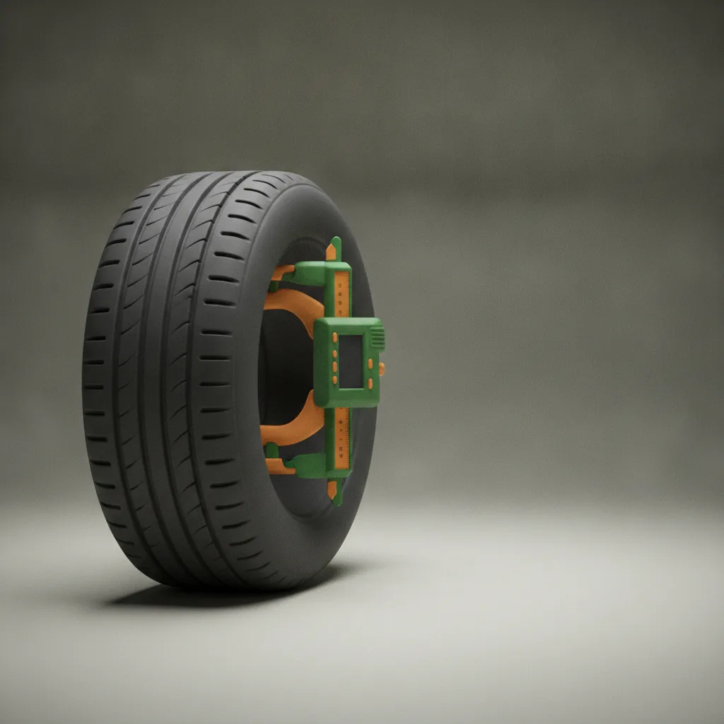 Clay illustration of a tire with a caliper measuring its sidewall