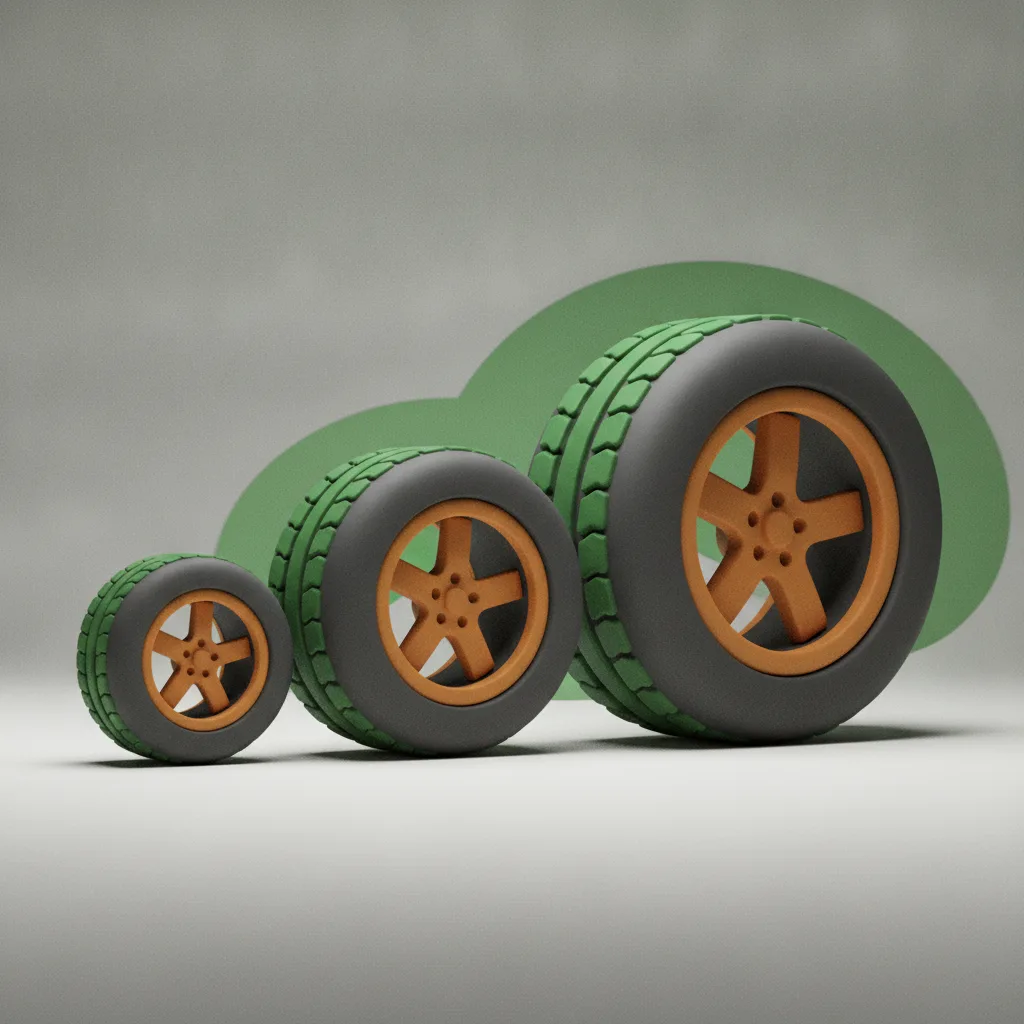 Clay illustration of three stepped-size tires in a row